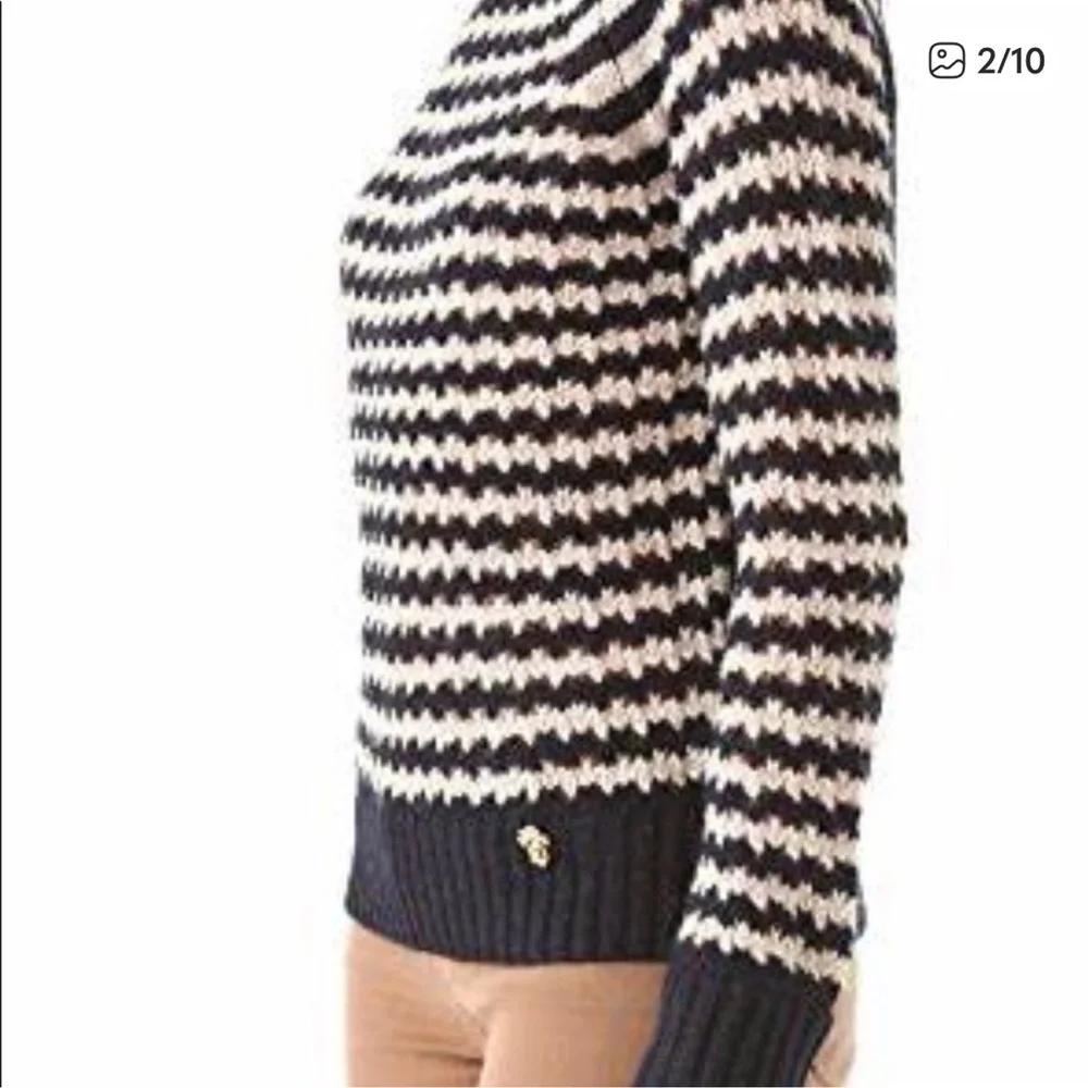 Tory Burch Carey Navy and Cream Striped Turtleneck Sweater